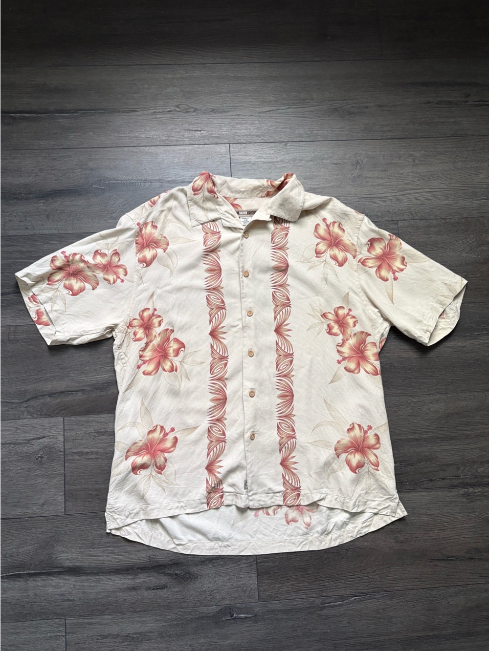Quiksilver Edition Mens Silk Floral Print Short Sleeve Button Up Shirt Size L